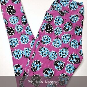 LuLaRoe OS Leggings Ladybugs Pink Blue Black NEW